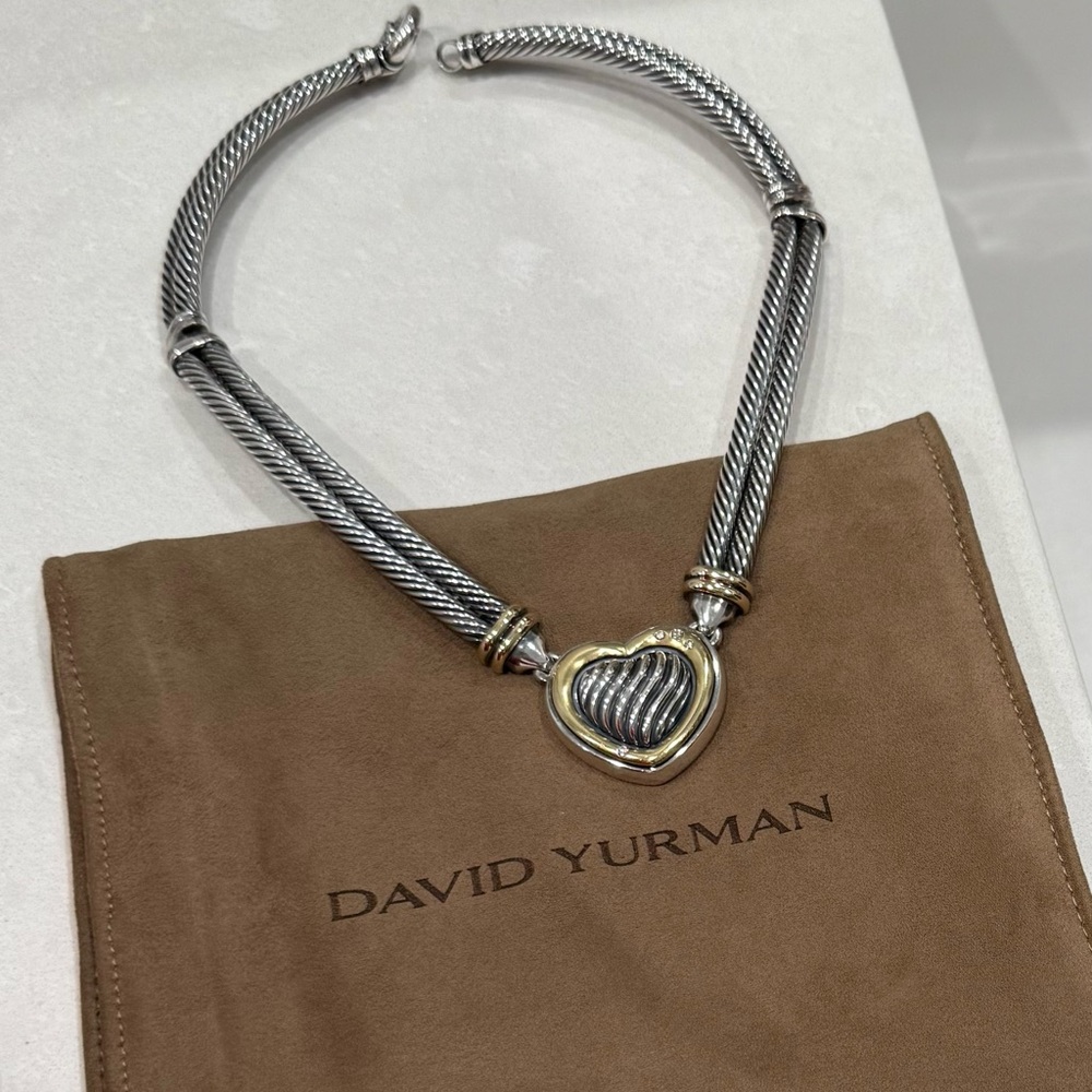 David Yurman Two-Tone Diamond Cable Heart Necklace